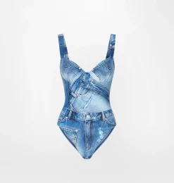 DENIM PRINT ONE-PIECE SWIMSUIT