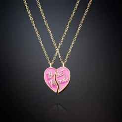PAIR OF NECKLACES WITH PINK HALF HEART PENDANTS