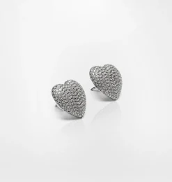 SILVER PAVE HEART BIG EARRINGS