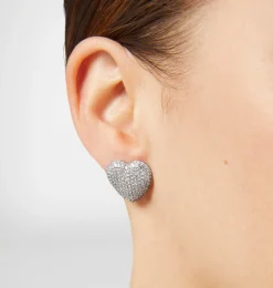 SILVER PAVE HEART BIG EARRINGS