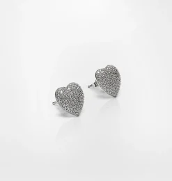 SILVER PAVE HEART EARRINGS