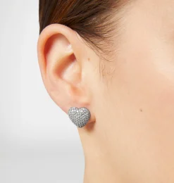 SILVER PAVE HEART EARRINGS