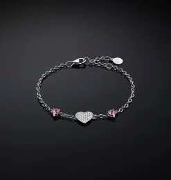SILVER PINK HEARTS BRACELET