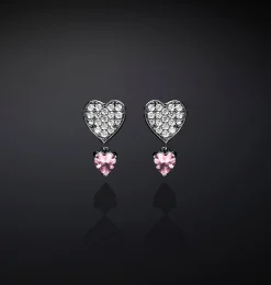SILVER PINK HEARTS EARRINGS