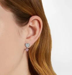 SILVER PINK HEARTS EARRINGS