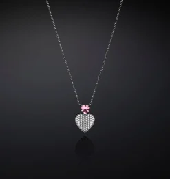 SILVER PINK HEARTS NECKLACE