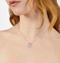 SILVER PINK HEARTS NECKLACE